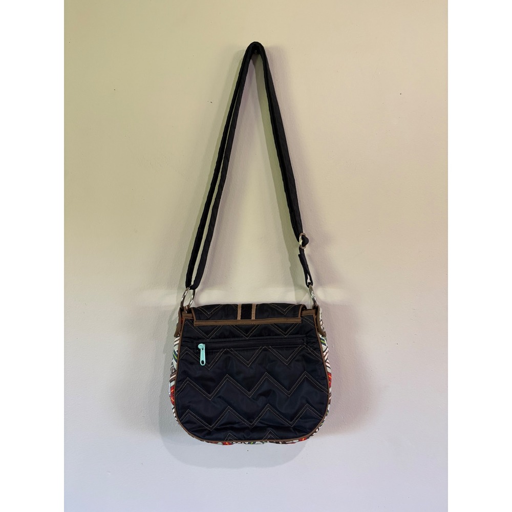 CINDA B Ravinia Black Patterned Saddlebag Shoulder Crossbody Bag Nylon Quilted - Picture 10 of 10